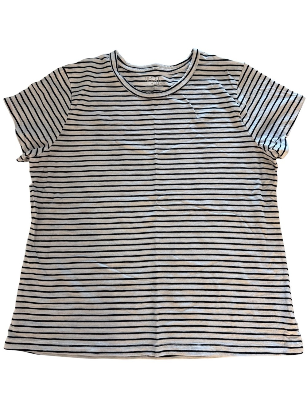 Time and Tru White and Black Striped Short Sleeve Crew Neck T-Shirt L